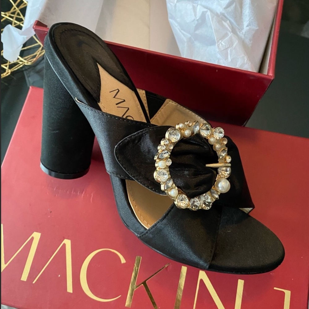 Gorgeous Rhinestone & Black Satin Slip On Heels! - Picture 4 of 7